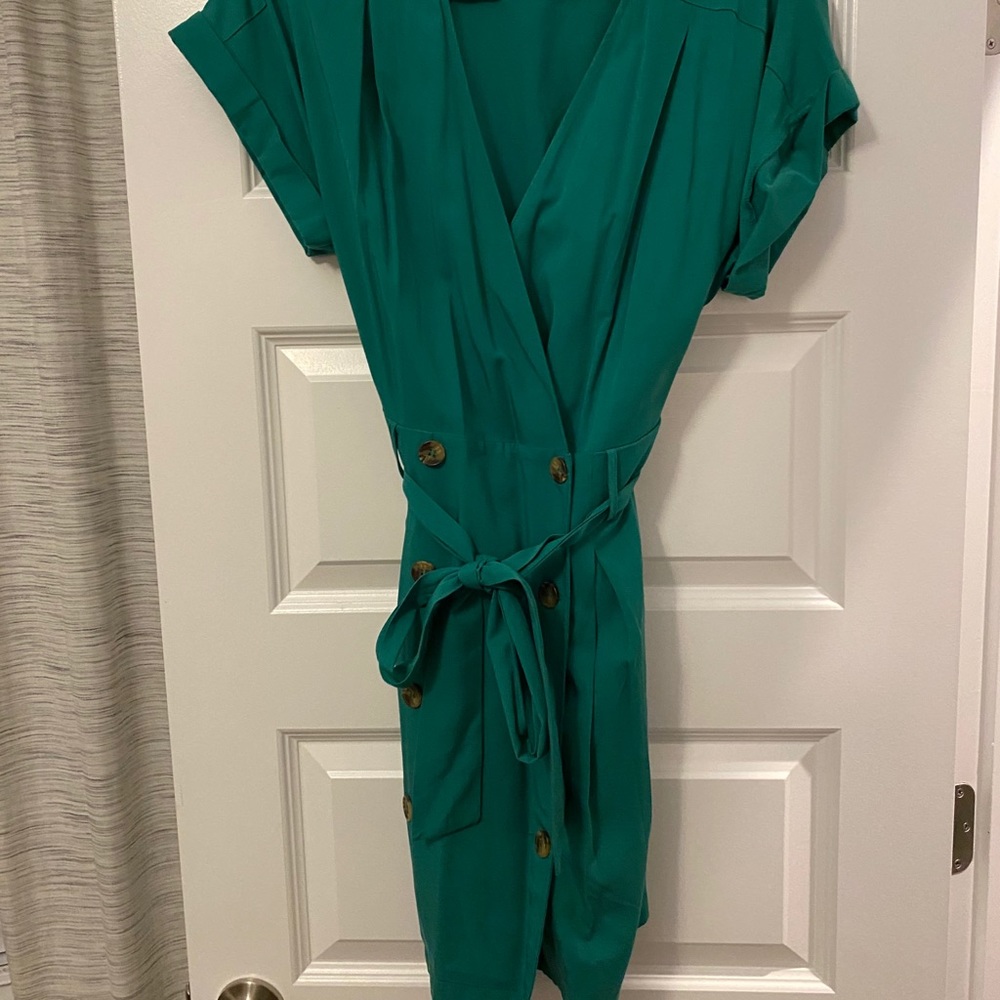 Green double button up dress
